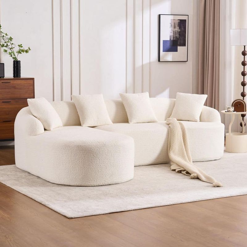 Qualler - 99 in. Chenille L-Shape Full Compression Sponge Sectional Sofa with Curved Chaise in. White