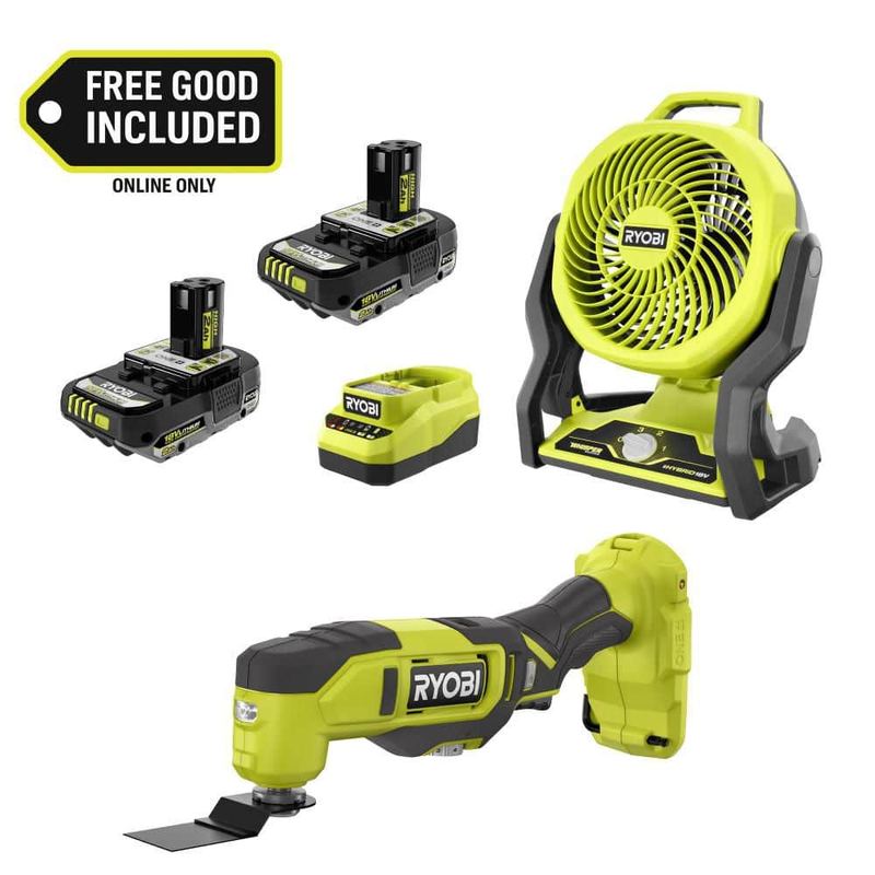 RYOBI - ONE+ 18V Cordless Hybrid 7.5 in. Fan Kit w/ (2) 2Ah Batteries, Charger, w/ FREE ONE+ 18V Cordless Oscillating Multi-Tool