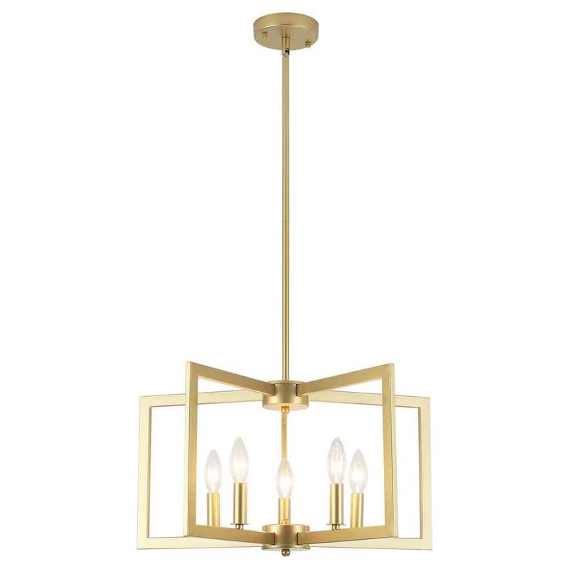 ADSENSTY - 5-Light Gold Modern Industrial Chandelier Farmhouse Candle-Style Geometric Rectangle Pendant Light