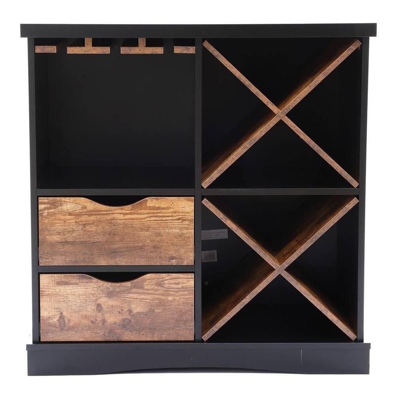 LuxenHome - Black and Brown 2-Door Storage Wine Cabinet