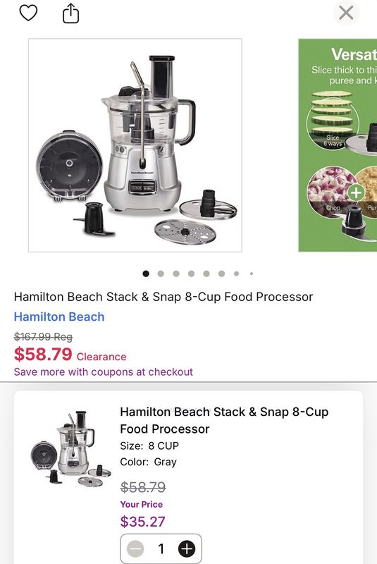 Hamilton Beach Stack & Snap 8-Cup Food Processor drops to just $35.27 after discounts at Kohl's.