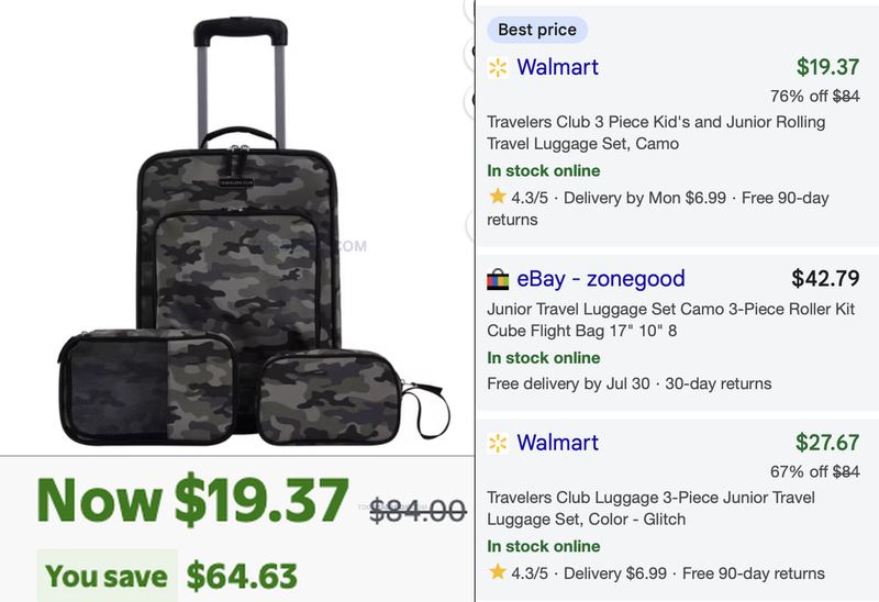 $84.00 KID'S ROLLING LUGGAGE SET NOW $19.37 @ WALMART
