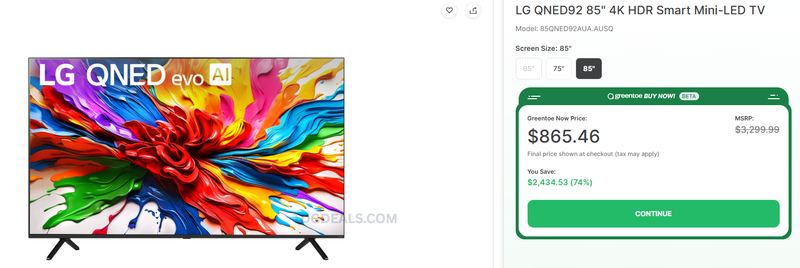 $865 LG QNED92 85" 4K HDR Smart Mini-LED TV