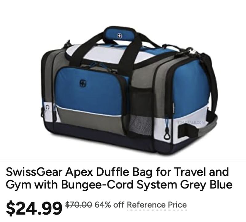 $70 SWISSGEAR APEX 20-IN DUFFLE BAG FOR $24.99