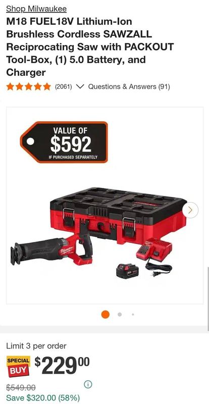 MILWAUKEE M18 FUEL SAWZALL KIT WITH PACKOUT — $229