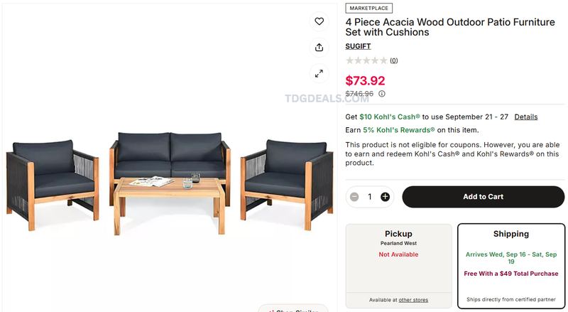 $73.92 FOUR PIECE ACACIA PATIO SET at Kohls