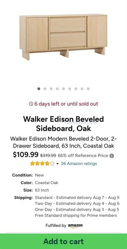 WALKER EDISON 63" OAK SIDEBOARD - $109.99