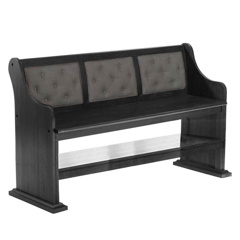 Best Quality Furniture - Elias Dark Gray Counter Height Dining Bench High Back 23" Linen Fabric 41"