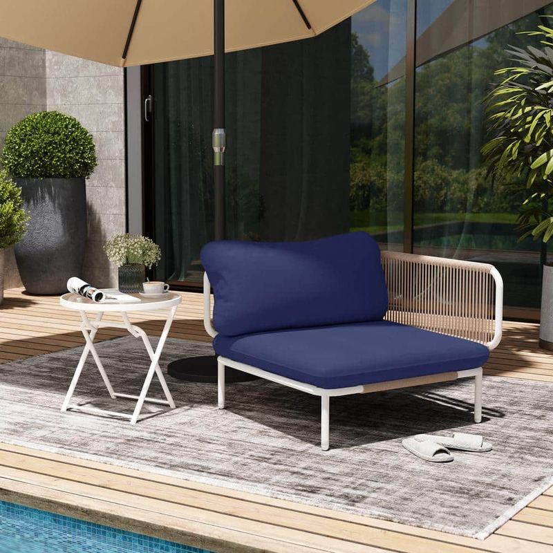 Pellebant - 1-Piece Metal Outdoor Sectional Sofa with Navy Blue Cushions 2-Armrest