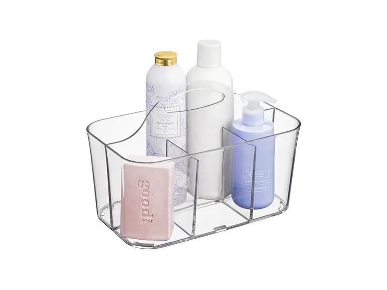 iDesign 4-Section Storage Caddy with Handle, Clear