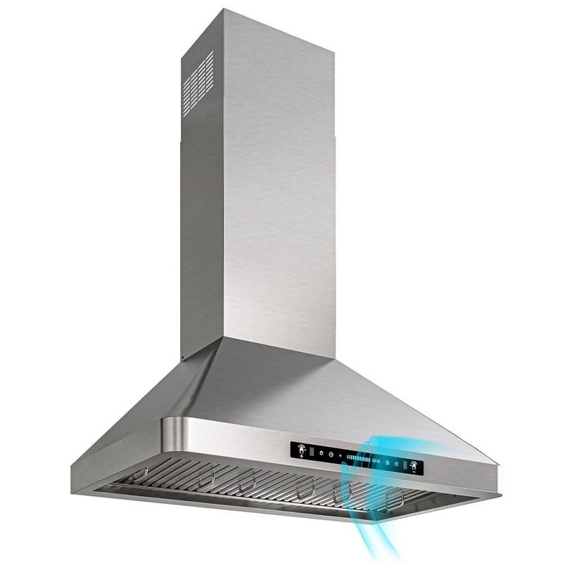 Airmeet - 36 in. 900 CFM Convertible Wall Mount Downdraft System in Stainless Steel Rounded Corners, Gesture and Touch Control