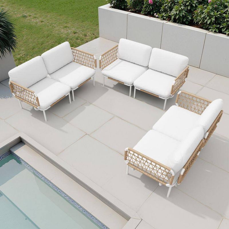 Crestlive Products - 6-Piece Rattan Aluminum Outdoor Sectional Set with Beige Cushions