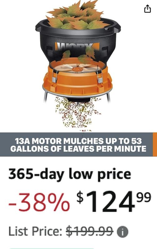 $199.99 WORX 13 AMP LEAF MULCHER NOW $124.99