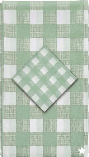 Disposable Plastic Tablecloth, 54 x 108 inches, Gingham Pattern, Multiple Colors Available (Green)