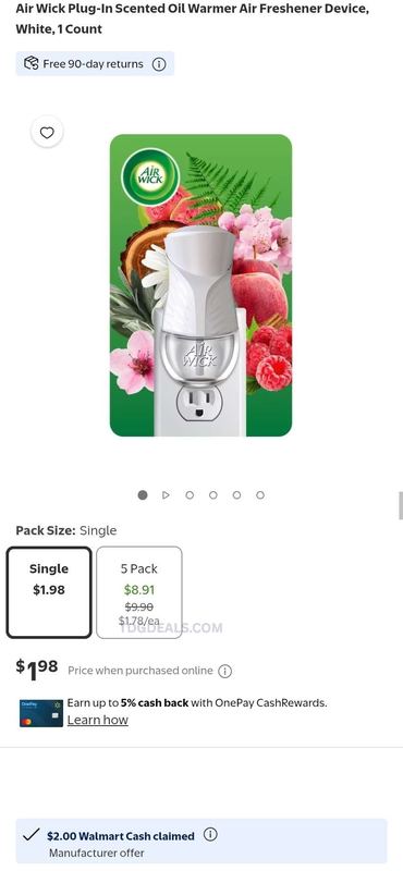 AIR WICK PLUG-IN SCENTED OIL WARMER for $1.98 + GET $2 WALMART CASH