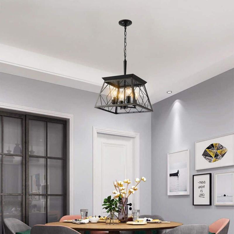 Basdien - 16 in 4 light Distressed Black Rustic Linear Chandelier for Kitchen Island Dining Room Kitchen with no bulbs included