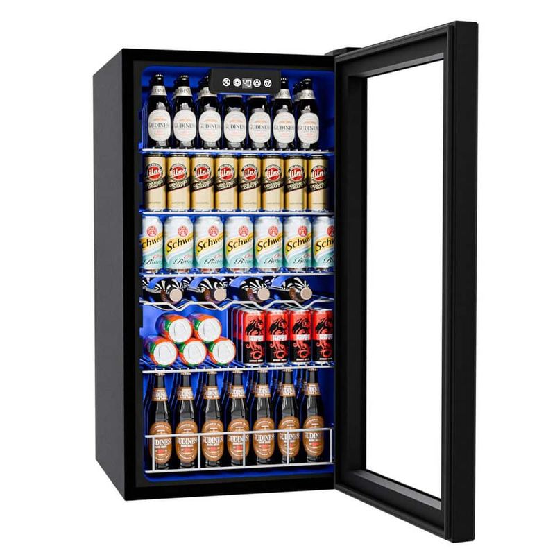 IUDommy - 17.72 in. Single Zone 150-Cans Freestanding/Countertop Beverage and Wine Cooler in Black, Dual-layer Door