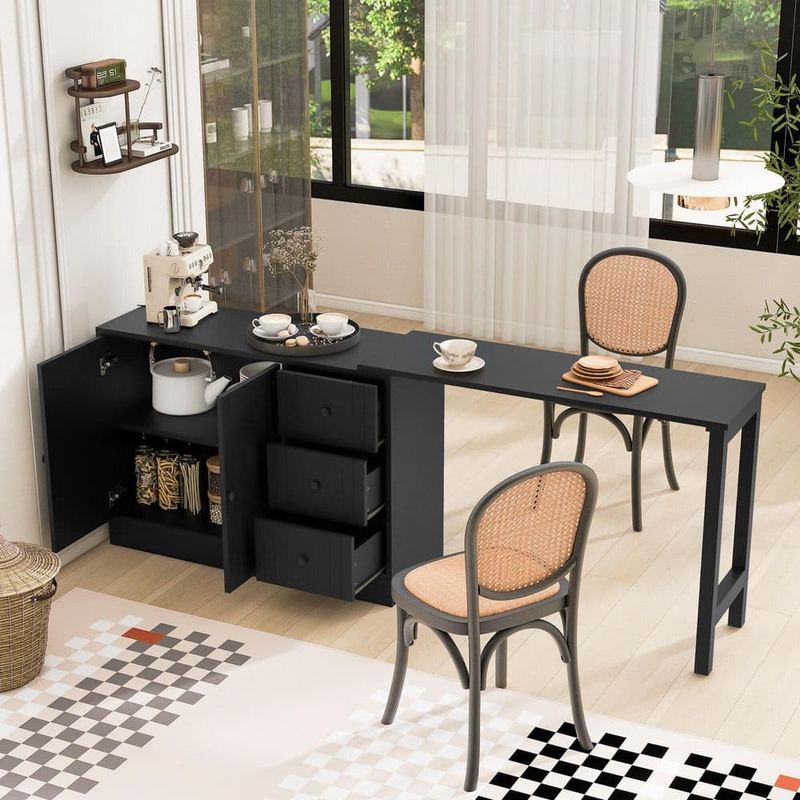 Polibi - Black 32.20 in. H Extendable Accent Cabinet,Multifunctional Storage Cabinet with 2-Doors and 3-Drawers