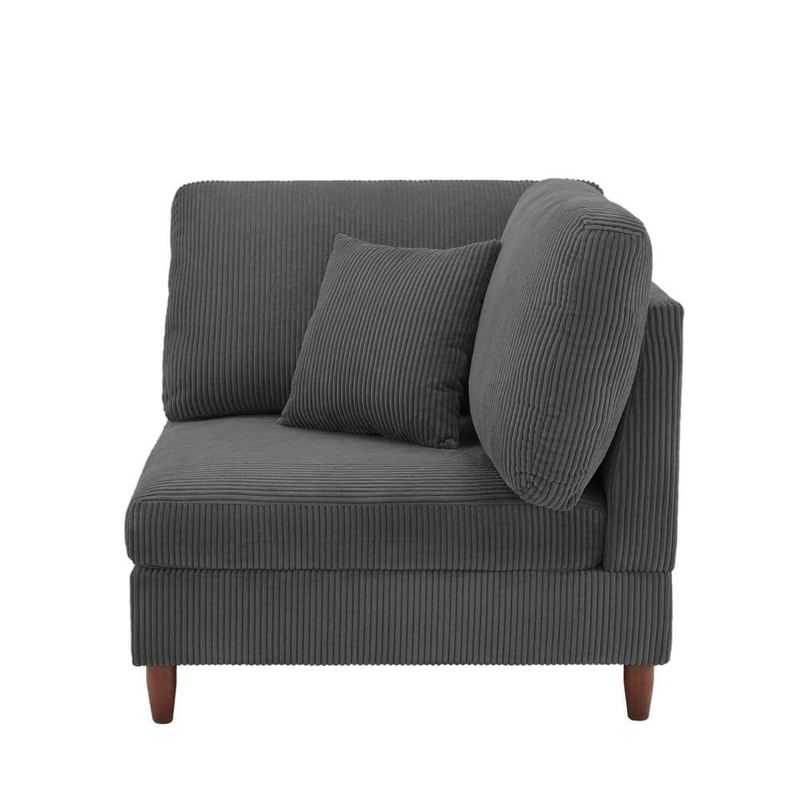 Uixe - Gray Corduroy Fabric Right Arm Facing Sectional Corner Arm Chair with Wood Legs (Set of 1)