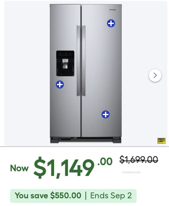 $1,149 WHIRLPOOL SIDE-BY-SIDE FRIDGE