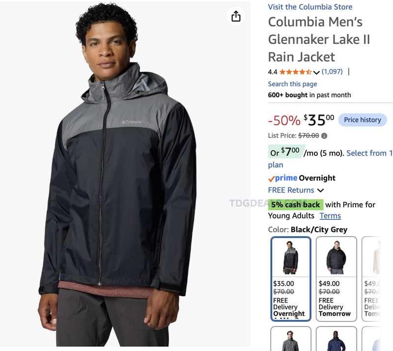 $35 COLUMBIA GLENNAKER RAIN JACKET