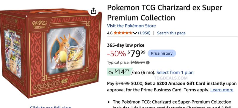 🚨  $158.94 POKEMON TCG CHARIZARD EX SUPER PREMIUM COLLECTION NOW $79.99