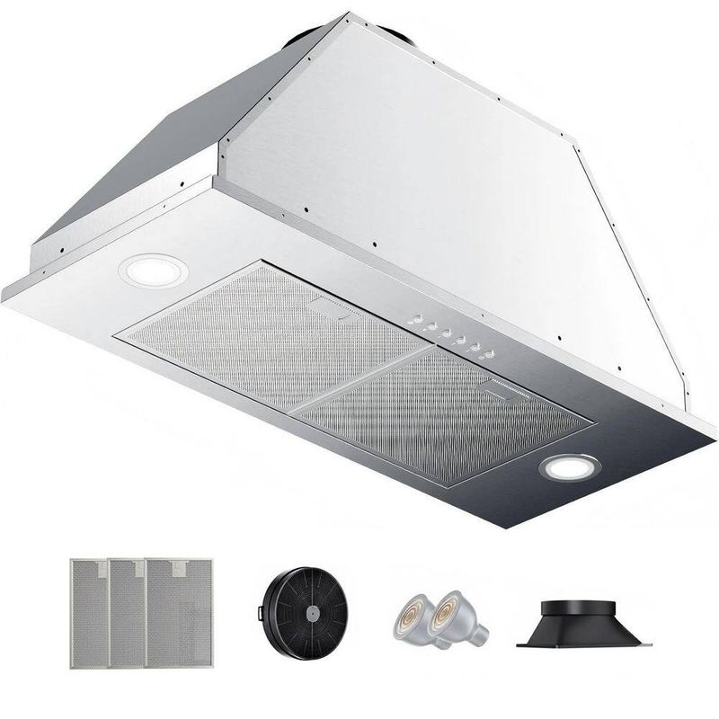 Throes - 36 in. 900 CFM Convertible Ducted to Ductless Insert Range Hood in Stainless Steel with LED, 4-Speed and 10-Yr Warranty