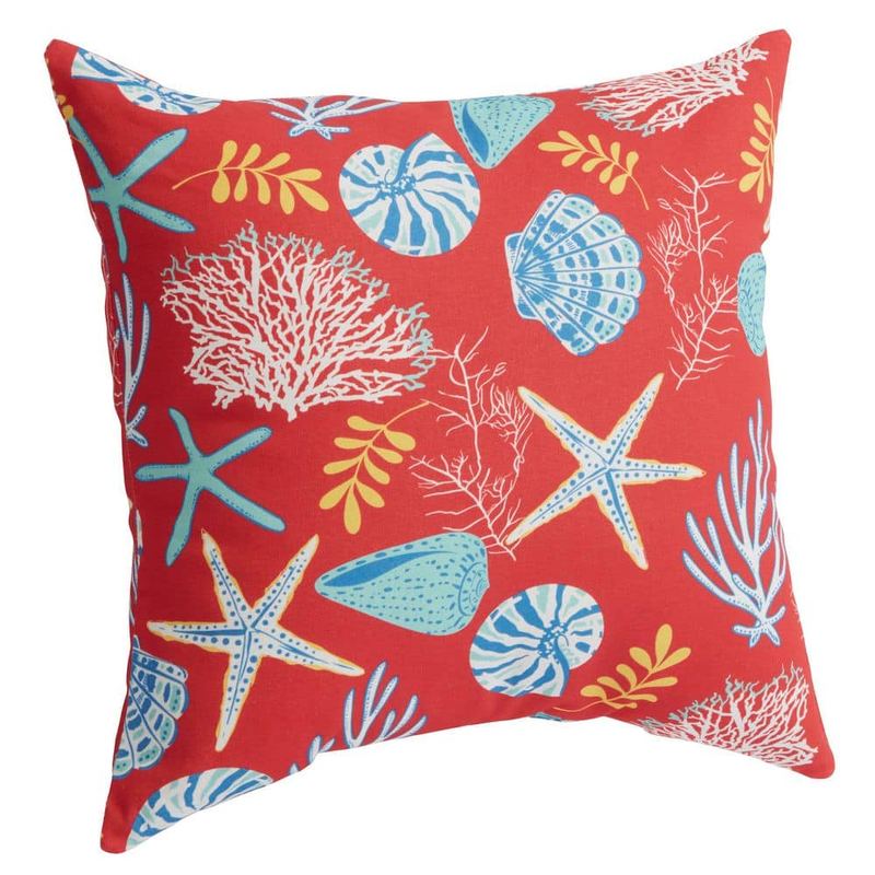 Hampton Bay - 18 in. x 18 in. Outdoor Patio Throw Pillow in Red Shells
