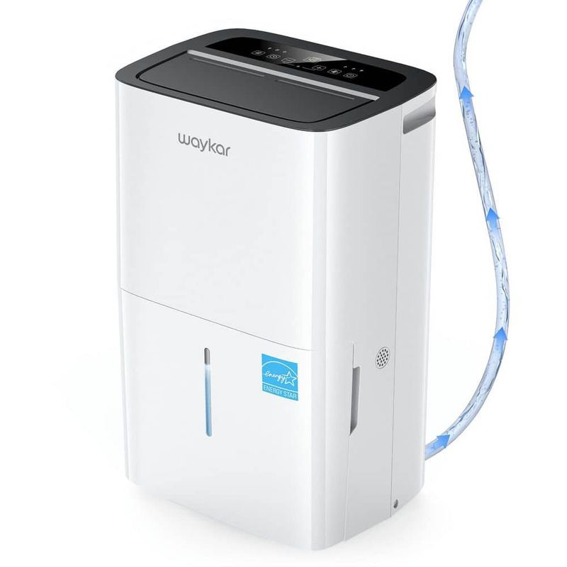 waykar - 150 pt. 7,500 sq. ft. Energy Star Dehumidifier with Pump, Auto Swing, Continuous Drain and Bucket for Basement in White