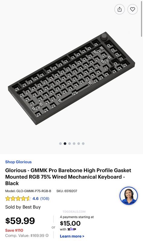 $60 Glorious GMMK Pro Barebone 75% Mechanical Keyboard