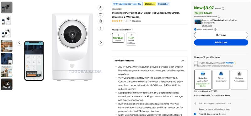 INSTACHEW PURRSIGHT 360° PET CAMERA — $9.97