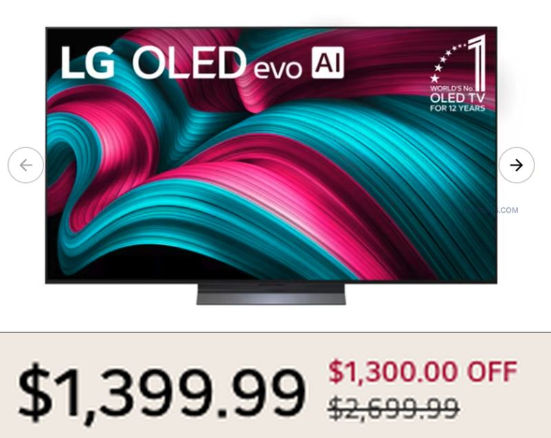 $1,300 OFF 65" LG OLED EVO C5 4K SMART TV NOW $1,399.99