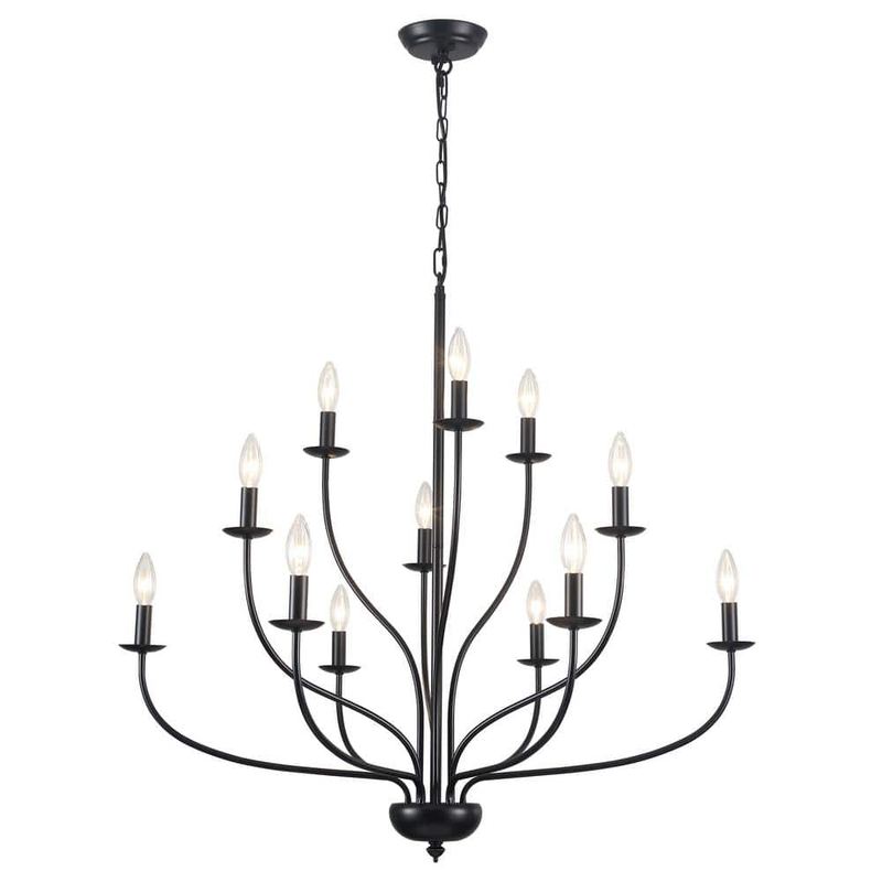 ADSENSTY - 12 - Light 3-Tier Black Dimmable Classic/Traditional Chandelier Kitchen Island with no Bulbs Included
