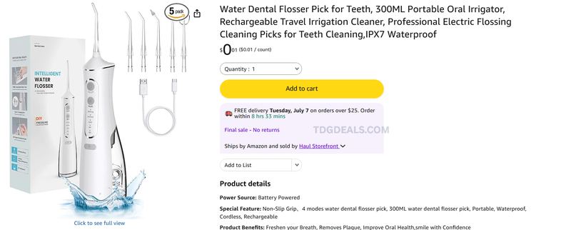 🚨 $0.01 Water Dental Flosser Pick
