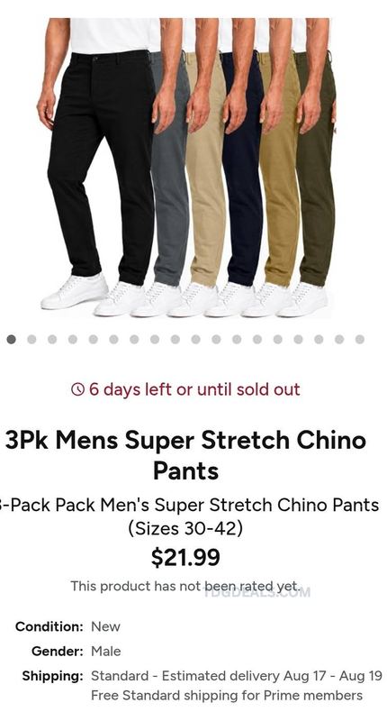 🔥 51% OFF 3-PACK MEN'S SUPER STRETCH CHINO PANTS 🔥