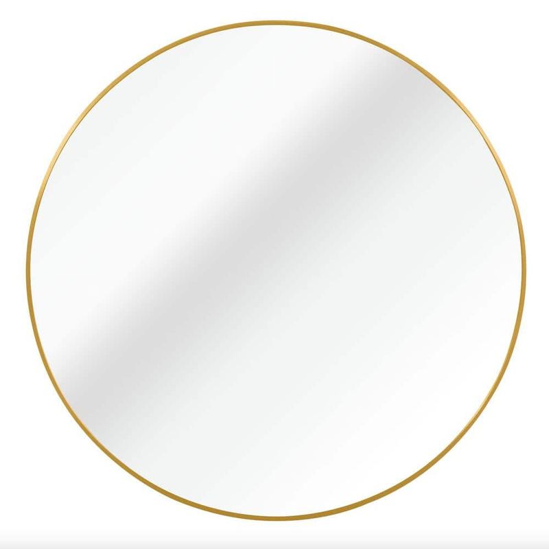 Qualler - 42 in. W x 42 in. G Round Metal Frame Wall Bathroom Vanity Mirror in Gold
