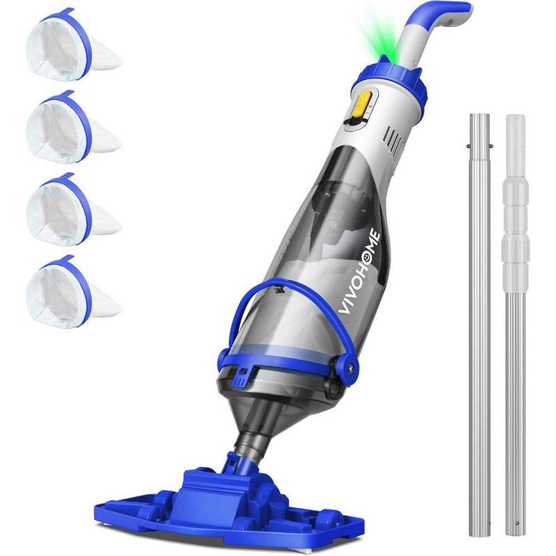 VIVOHOME - Cordless Handheld Pool Vacuum with Telescopic and Extension Poles for Pools/Spas/Hot Tubs, up to 18.5 GPM in Blue