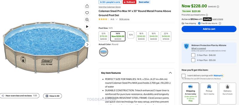 COLEMAN STEEL PRO MAX 14FT POOL — $228