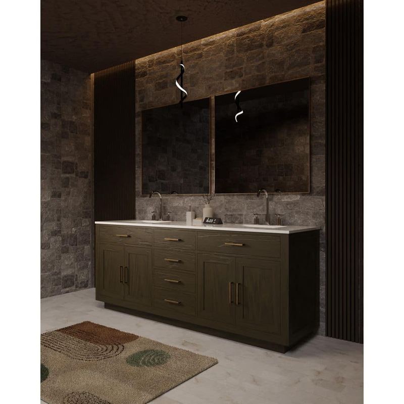 Lexora - Condor 80 in. W x 22 in. D Brown Oak Double Bath Vanity with White Quartz Top, and Faucet Set