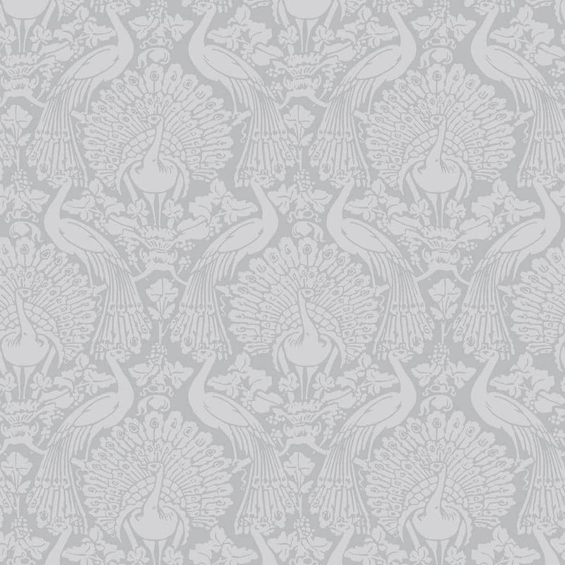 Laura Ashley - Laura Ashley Peacock Damask Pale Slate Wallpaper
