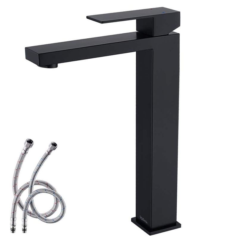 ATKING - Single Handle Waterfall Bathroom Vessel Sink Faucet in Stainless Steel Matte Black