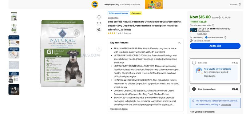 84% OFF BLUE BUFFALO VETERINARY DIET DOG FOOD AT WALMART