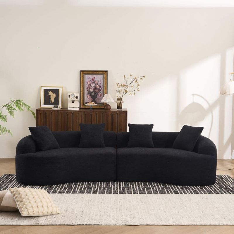 Qualler - 110.2 in. Chenille Curved Full Compression Sponge Modular Sectional Sofa in. Black