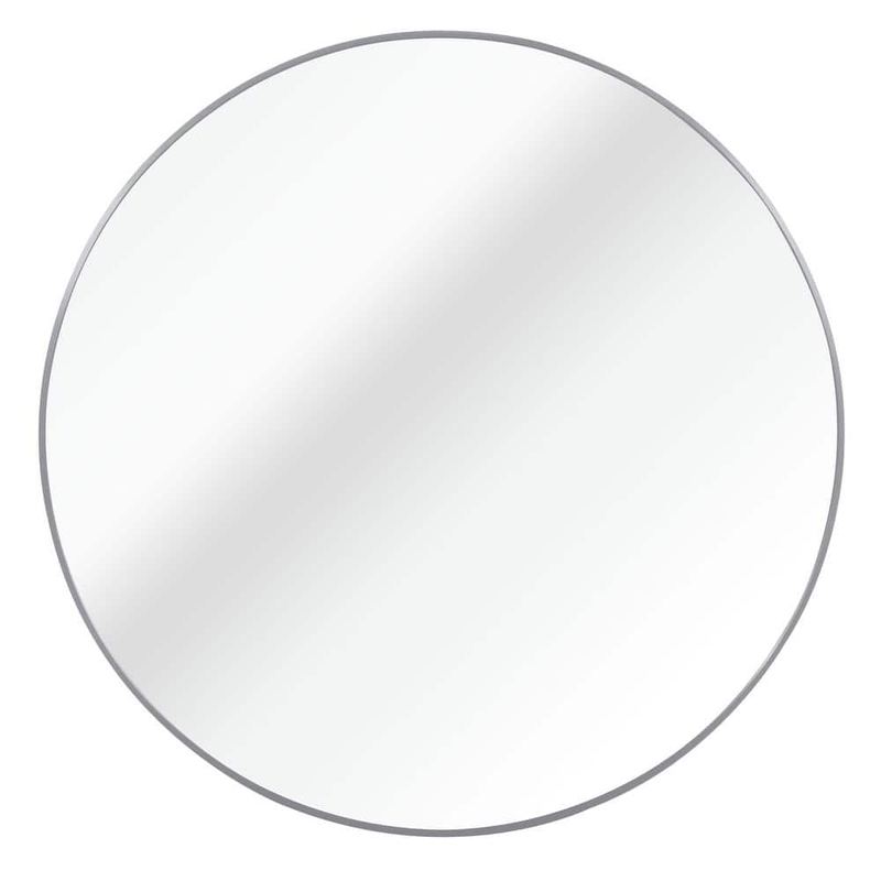 Qualler - 42 in. W x 42 in. H Round Metal Frame Wall Bathroom Vanity Mirror in Silver