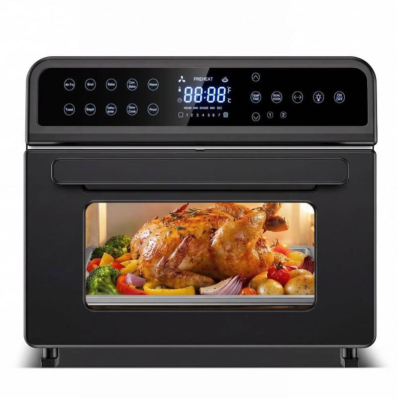 Gilati - 23.3 qt. 10-Function-in-1 Stainless Steel Countertop Air Fryer Toaster Oven with Rotisserie, LCD Digital Screen