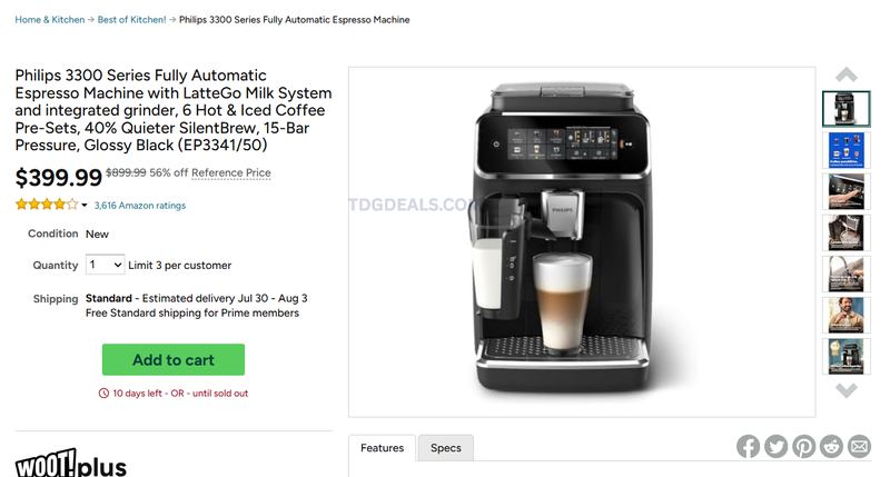 PHILIPS 3300 ESPRESSO MACHINE — $399.99