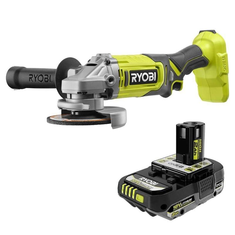RYOBI - ONE+ 18V Cordless 4-1/2 in. Angle Grinder with ONE+ 18V 2.0 Ah Lithium-Ion HIGH PERFORMANCE Battery