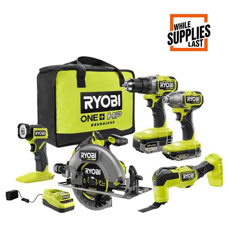RYOBI - ONE+ HP 18V Brushless Cordless 5-Tool Combo Kit with 4.0 Ah and 2.0 Ah HIGH PERFORMANCE Batteries, Charger, and Bag