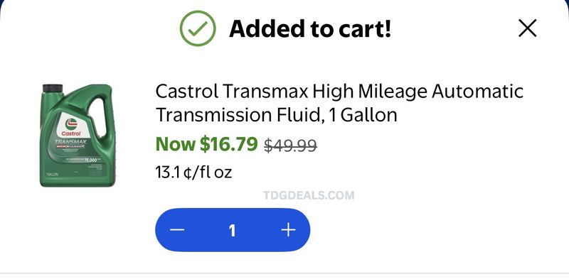Deal alert: Castrol Transmax High Mileage Automatic Transmission Fluid (1 Gallon) is just $16.79 at Walmart.