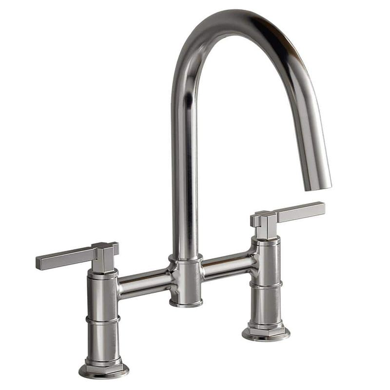 BWE - Heritage Series Double-Handle Bridge Kitchen Faucet with High-Arc Gooseneck Spout in Available in Polished Chrome